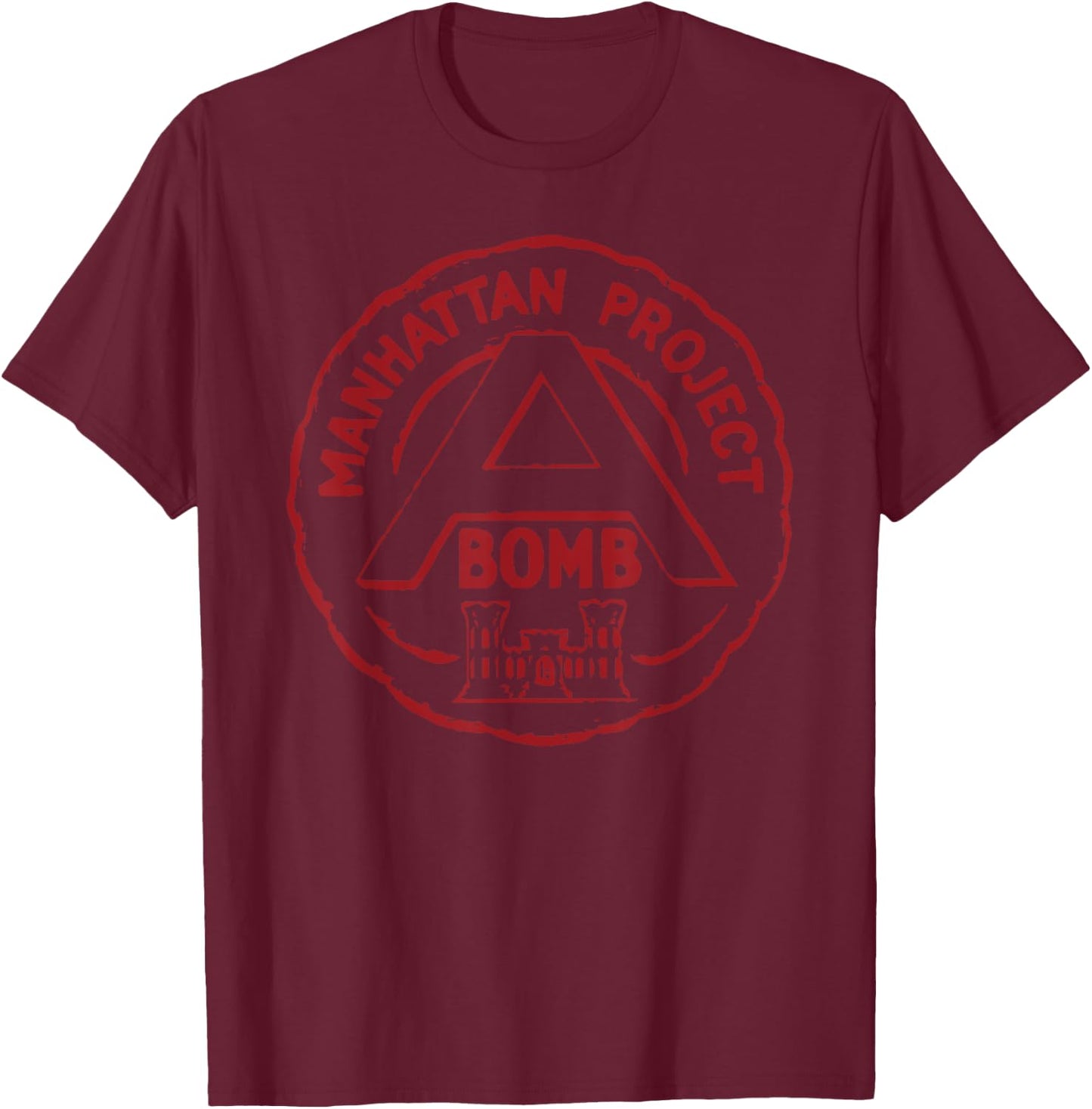 Atomic Bomb Manhattan Project Red Print T-Shirt - T-Shirt | Maroon