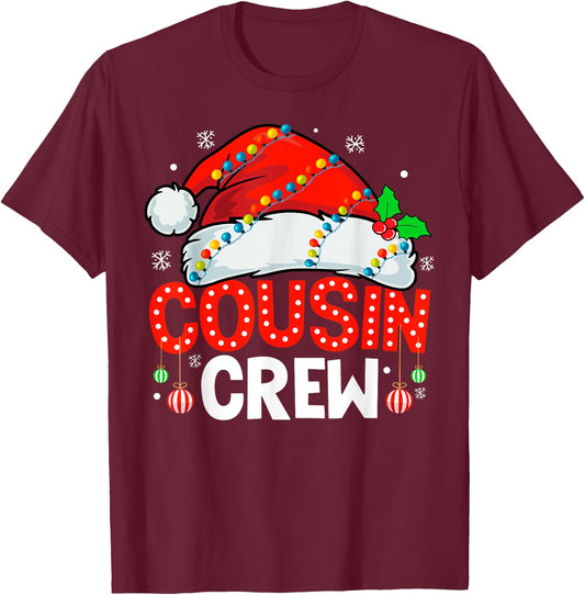 Cousin Crew Christmas Xmas Lights Family Matching Santa Hat T-Shirt - T-Shirt | Maroon