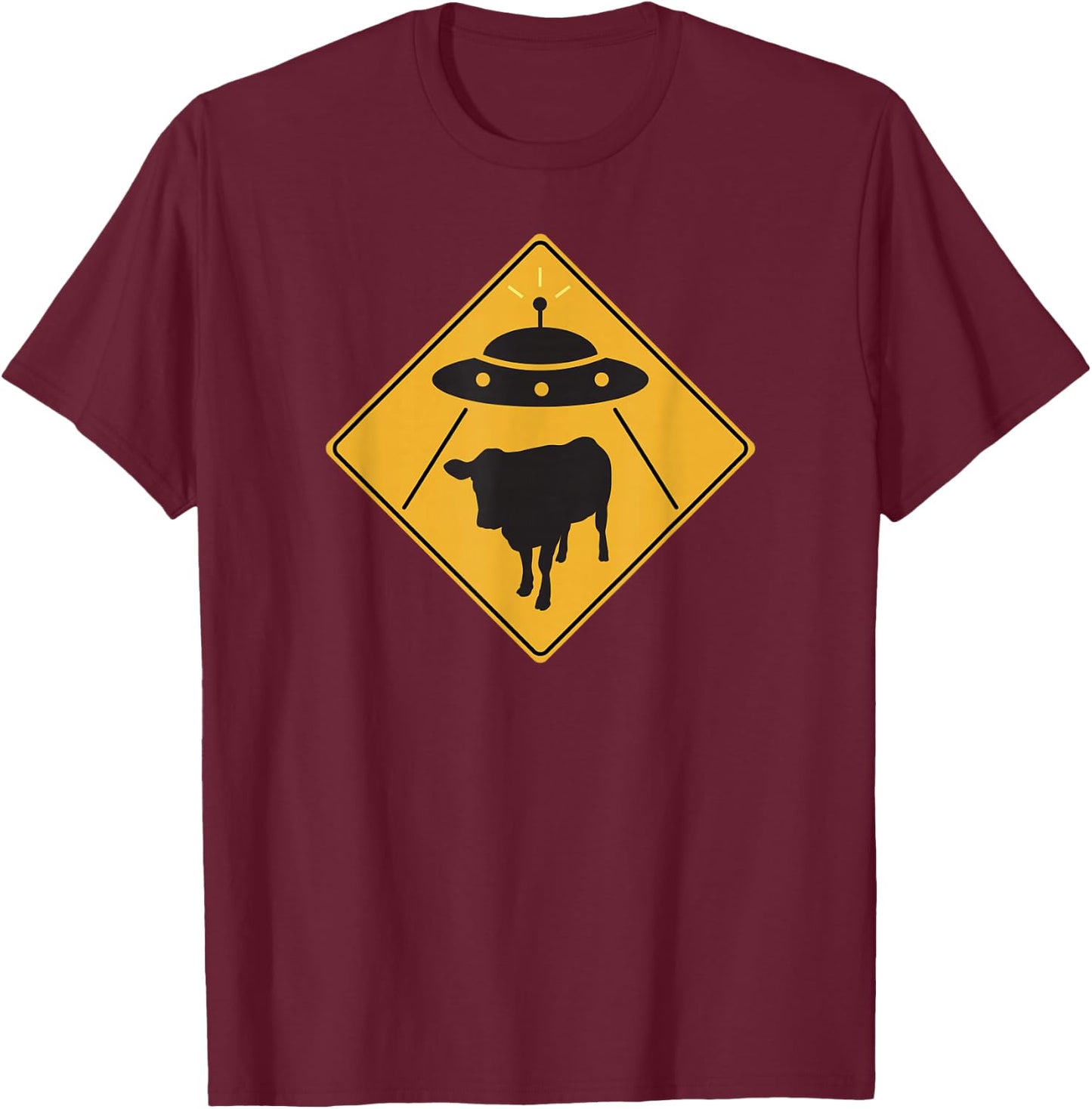 UFO Cow Abduction Alien Cow Sign Rosewell T-Shirt - T-Shirt | Maroon