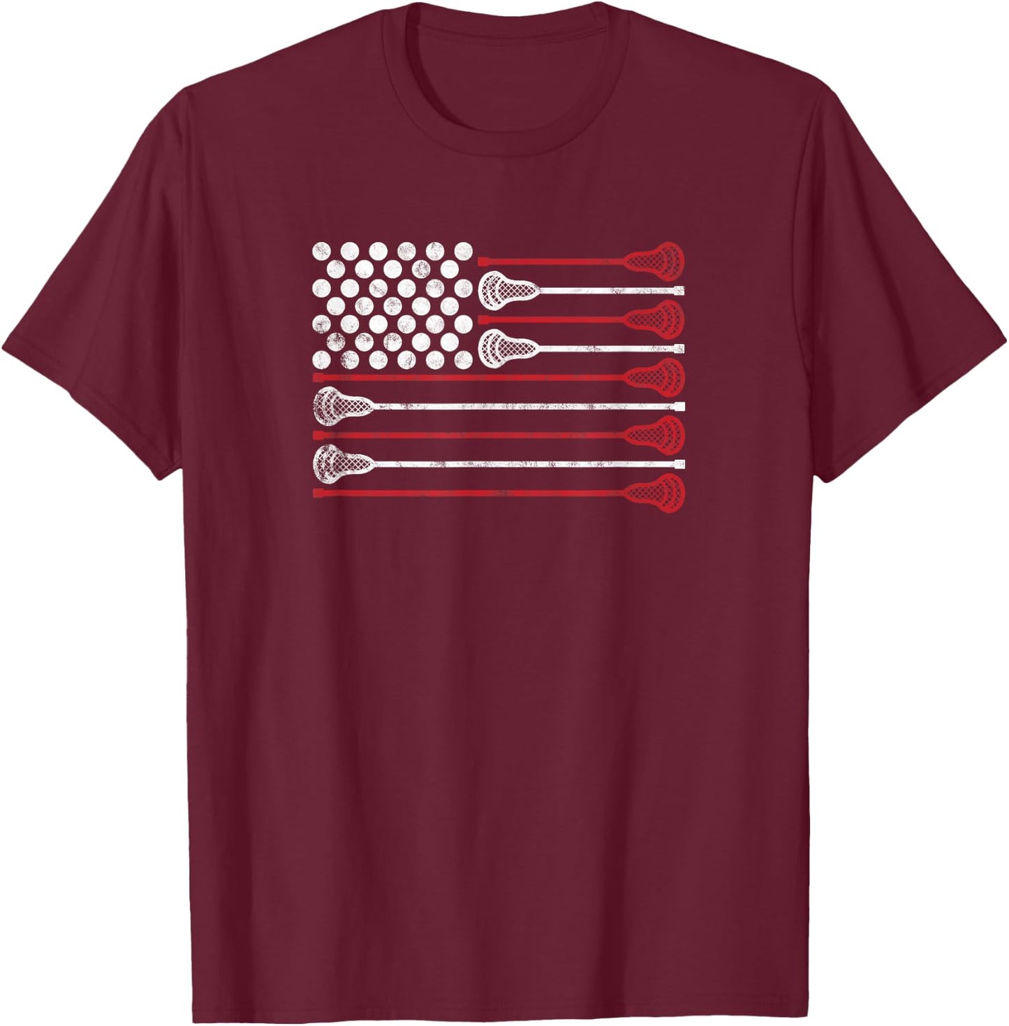 Lacrosse USA Flag Lax Shirt T-Shirt - T-Shirt | Maroon
