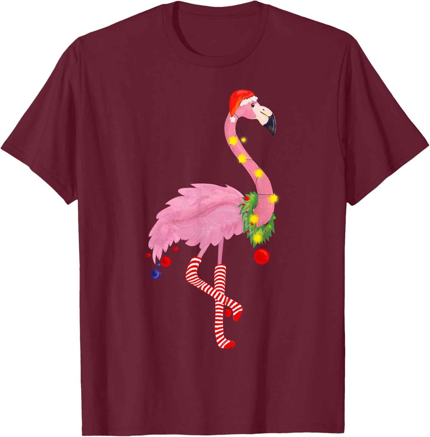 Cute and fun tropical flamingo Christmas T-Shirt - T-Shirt | Maroon