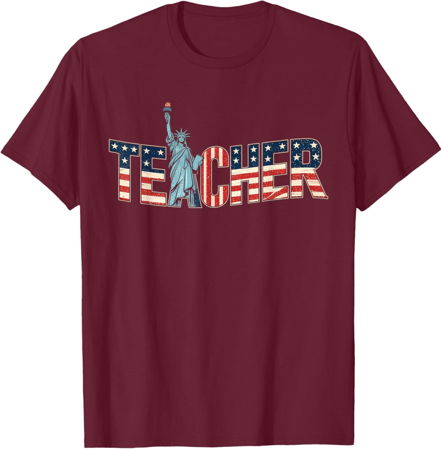 Teacher Life American Flag 4th of July USA Teacher Patriotic T-Shirt - T-Shirt | Maroon
