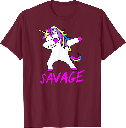 Savage Unicorn Shirt for Youth Adult Women Girls T-Shirt - T-Shirt | Maroon