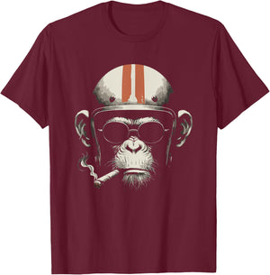 Cigar smoking monkey retro vintage motorcycle biker helmet T-Shirt - T-Shirt | Maroon