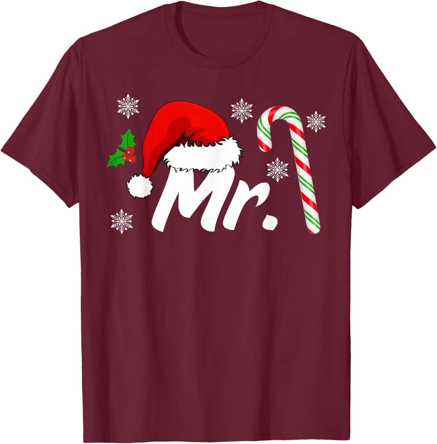 Mr And Mrs Santa Hat Couples Matching Christmas His And Her T-Shirt - T-Shirt | Maroon
