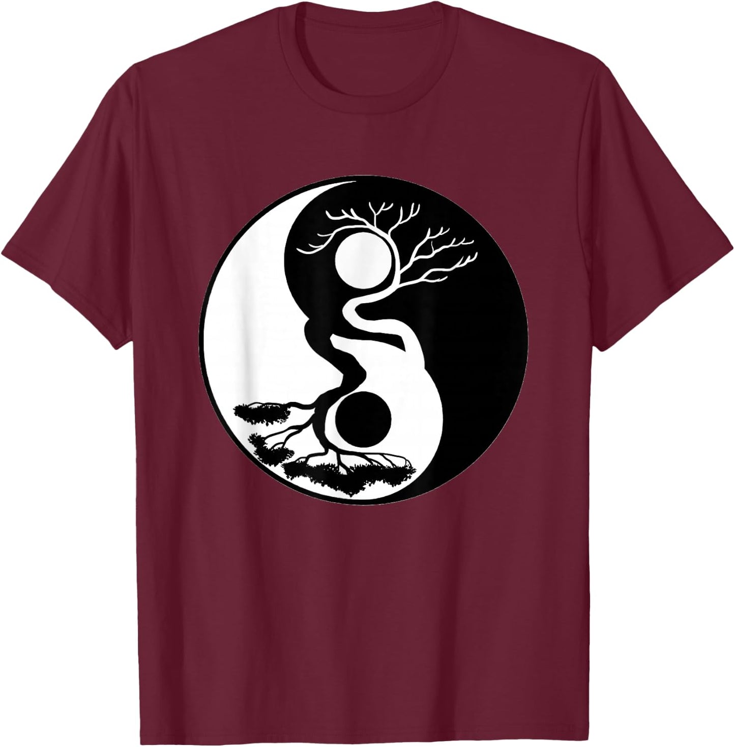 Bonsai Tree Yin Yang Symbol Nature Harmony Balance Life Gift T-Shirt - T-Shirt | Maroon