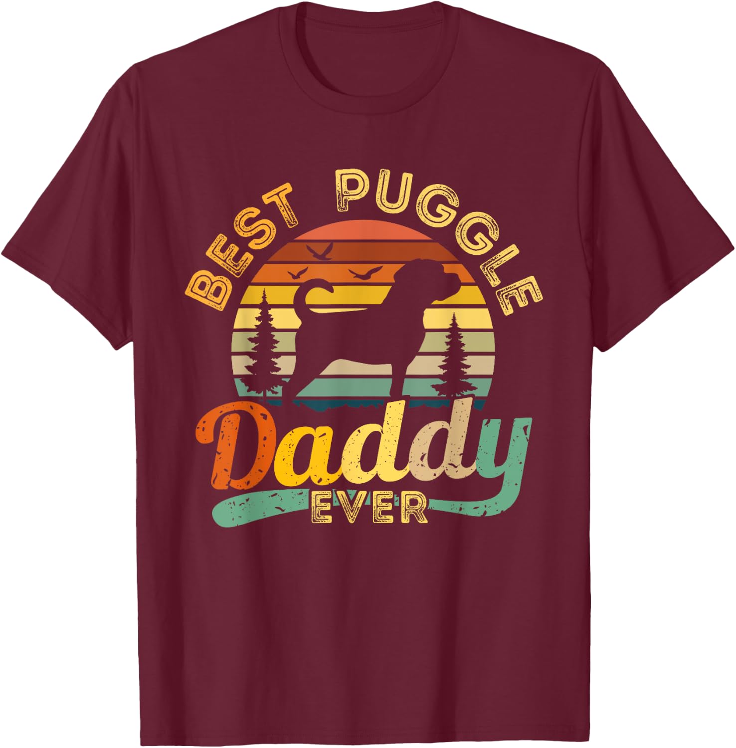 Puggle Dad Best Daddy Dog Lover Retro Vintage Gift Women Girls Kids T-Shirt - T-Shirt | Maroon