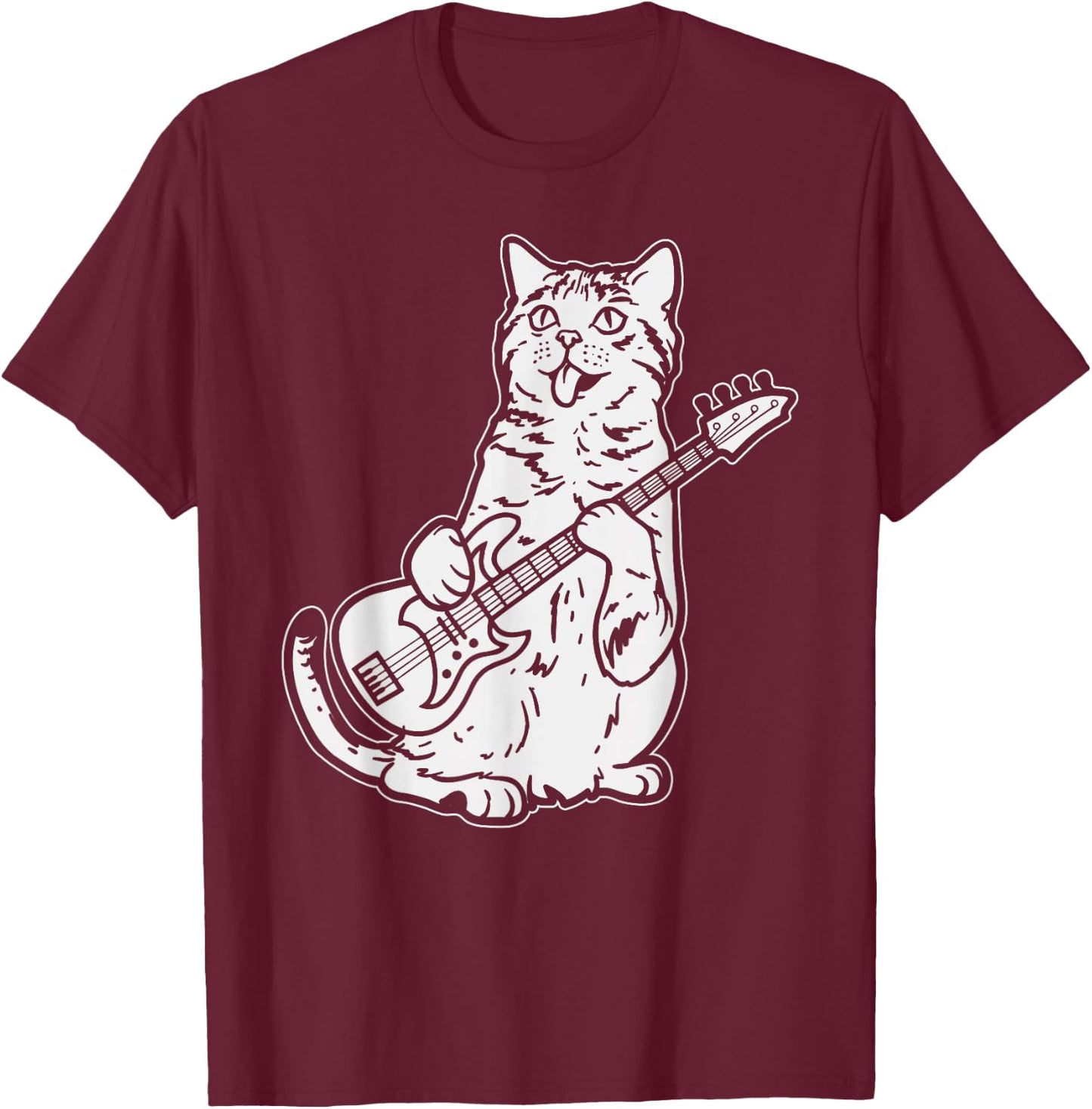 Cat Playing Bass Guitar Musician Animal Pet Music Lover Gift T-Shirt - T-Shirt | Maroon