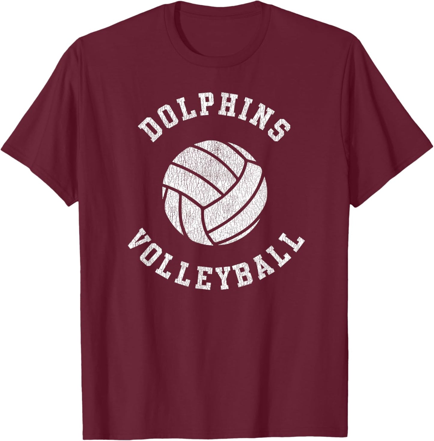Dolphins Volleyball Retro Distressed Team VB Graphic T-Shirt - T-Shirt | Maroon