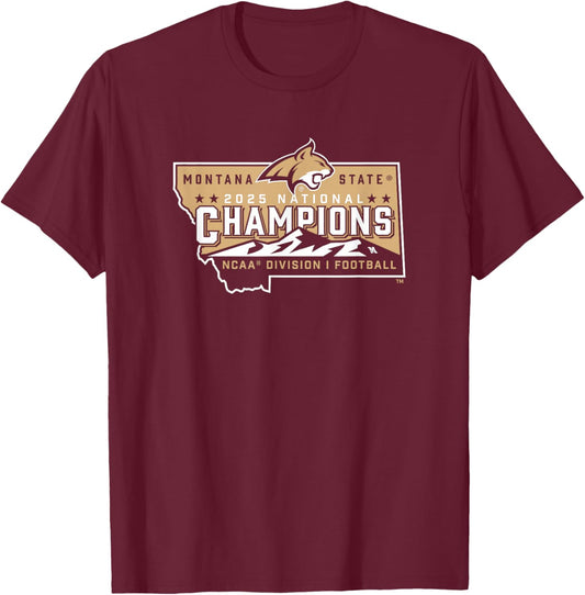 Montana State Bobcats National Champs 2025 Football Navy T-Shirt - T-Shirt | Maroon
