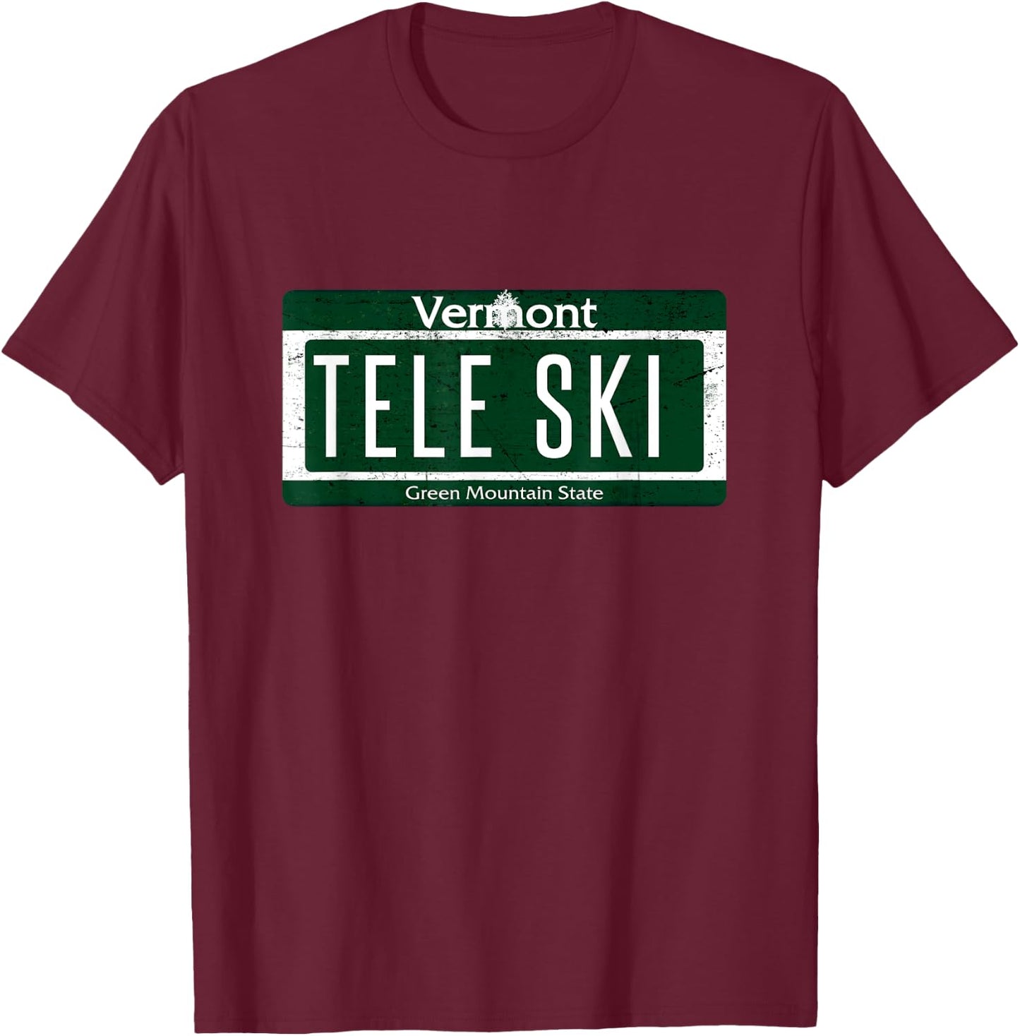 Telemark Skiing Shirt Tele Ski Vermont License Plate T-Shirt - T-Shirt | Maroon