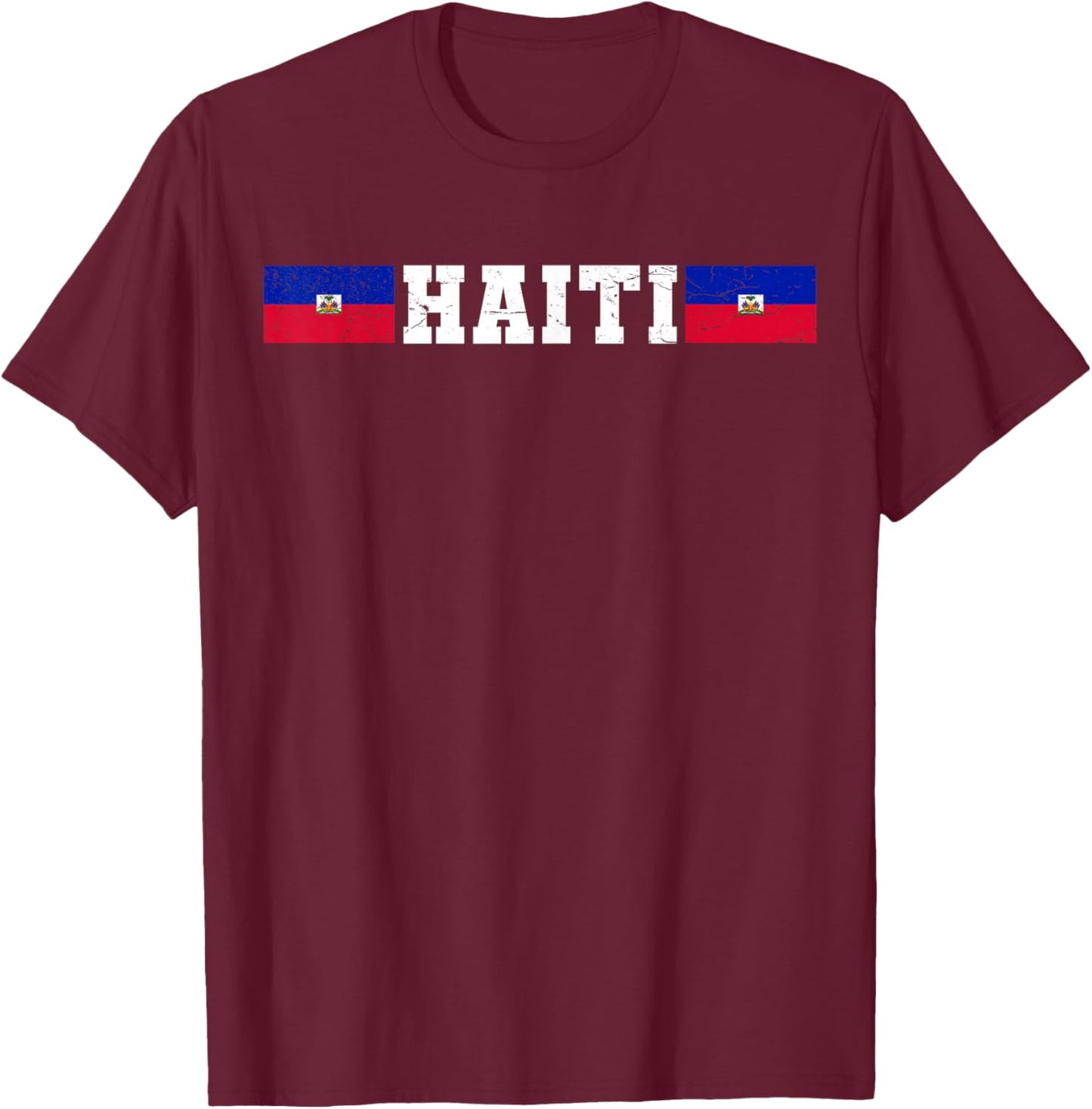 Haiti Vintage Flag Shirt Proud Haitian Men Women T-Shirt - T-Shirt | Maroon