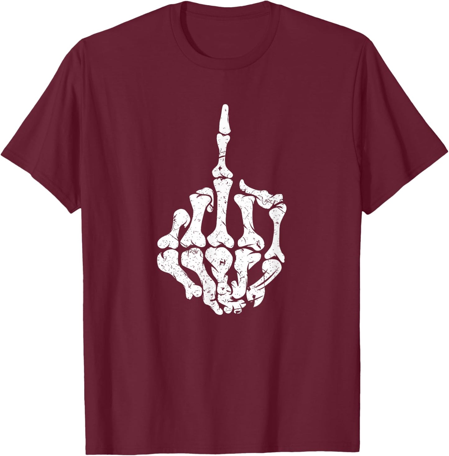 Offensive Biker Middle Finger Skull T-Shirt - T-Shirt | Maroon