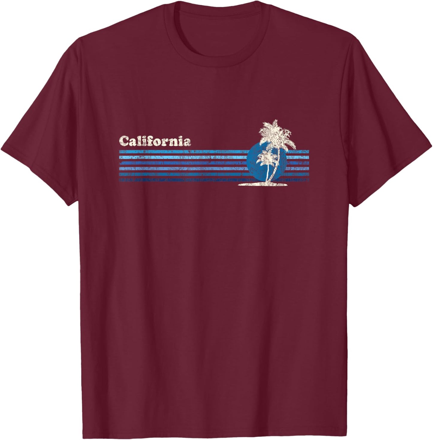 California Vintage 80s Palm Trees Sunset T-Shirt - T-Shirt | Maroon
