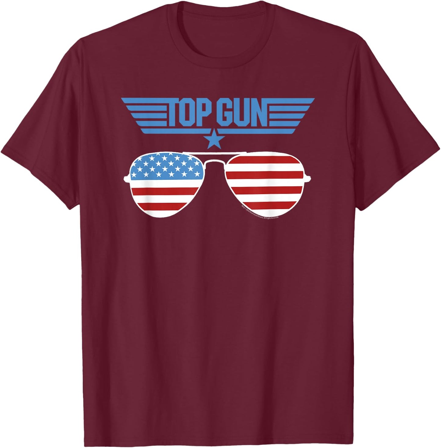 Top Gun White Aviator Sunglasses with Logo Action Movie T-Shirt - T-Shirt | Maroon