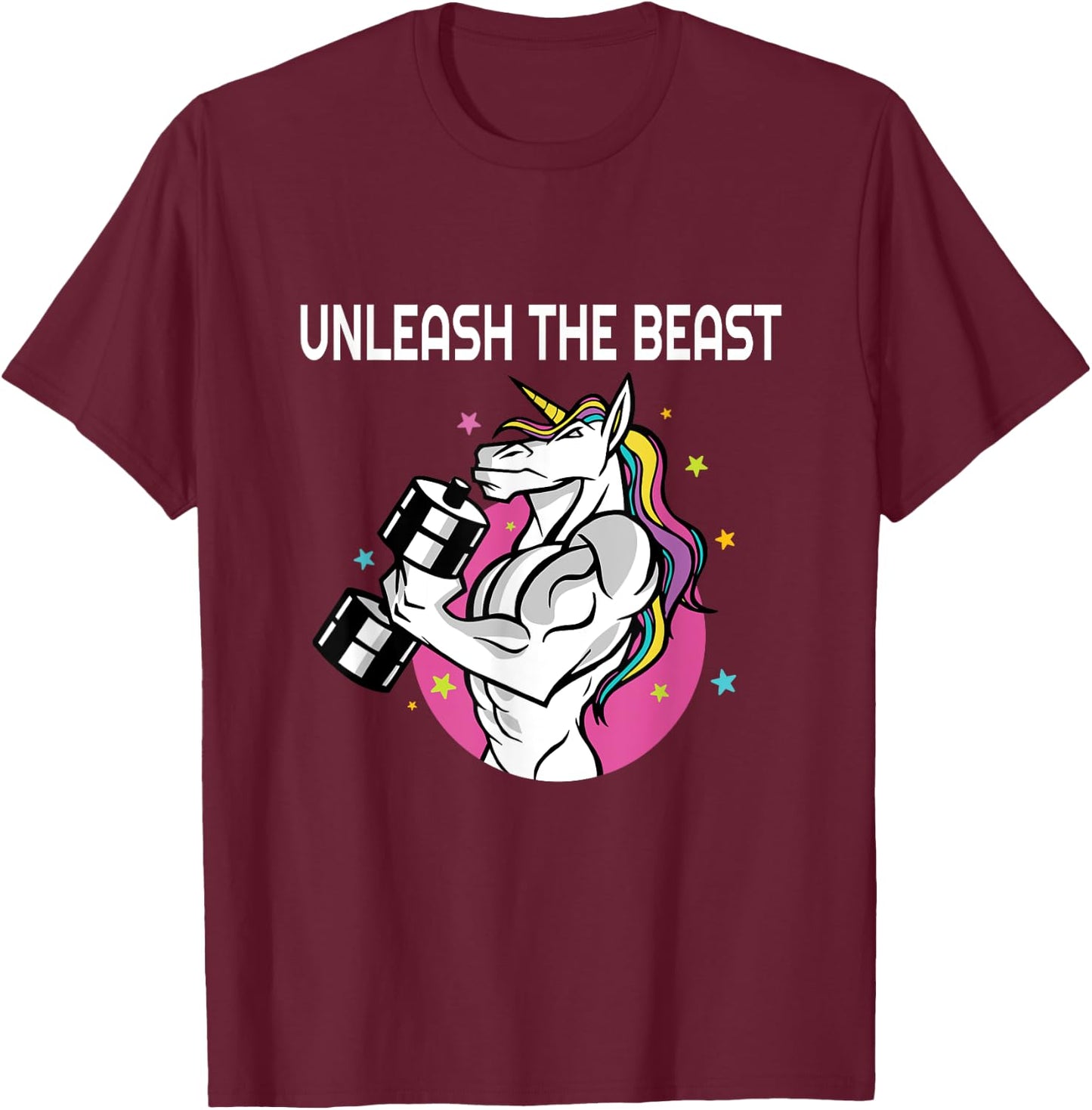 Unleash The Beast - Unicorn Gym Rat Magic Sparkle Muscles T-Shirt - T-Shirt | Maroon
