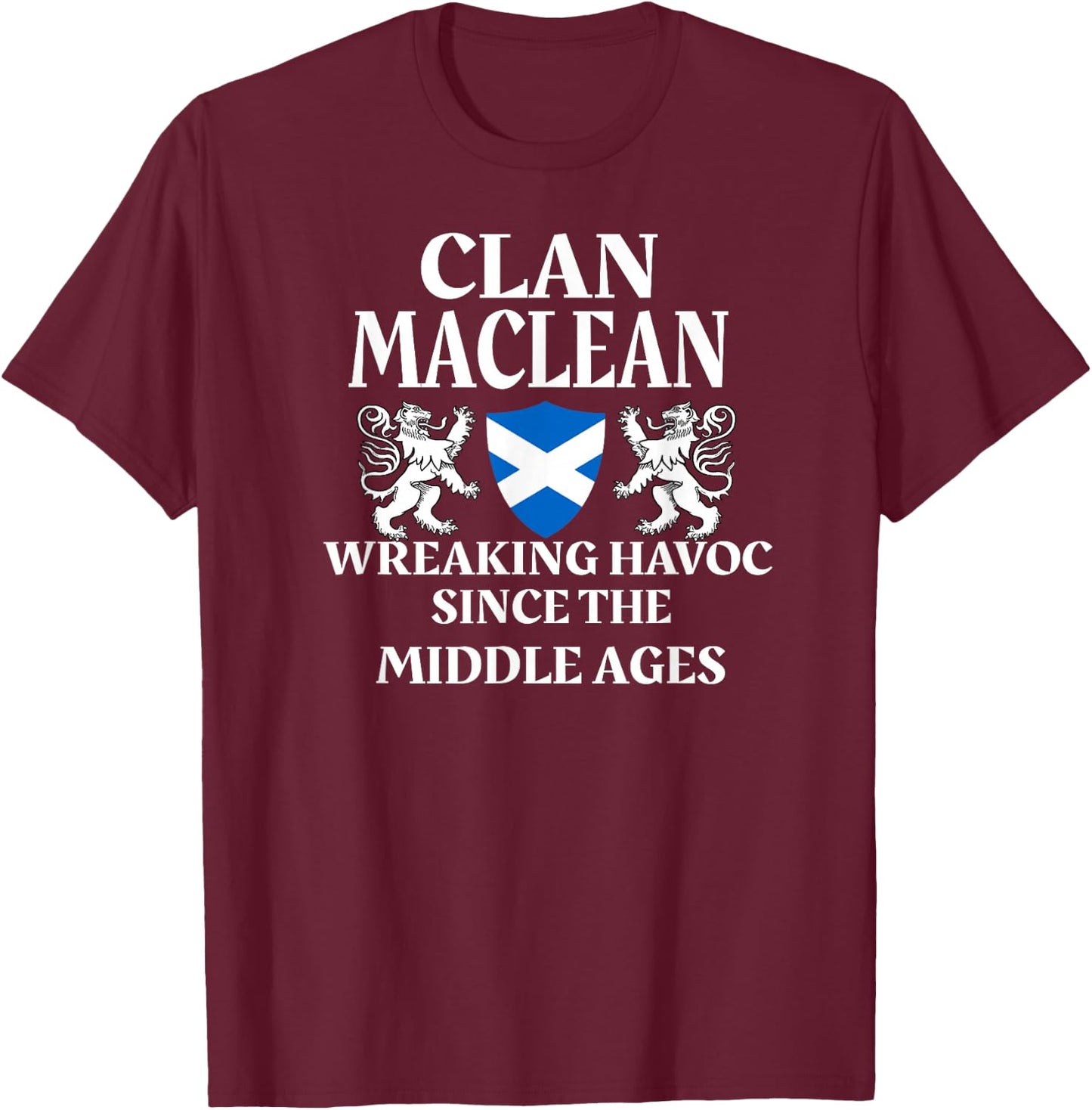 MacLean Scottish Scottish Clan Lion Family Name T-Shirt - T-Shirt | Maroon