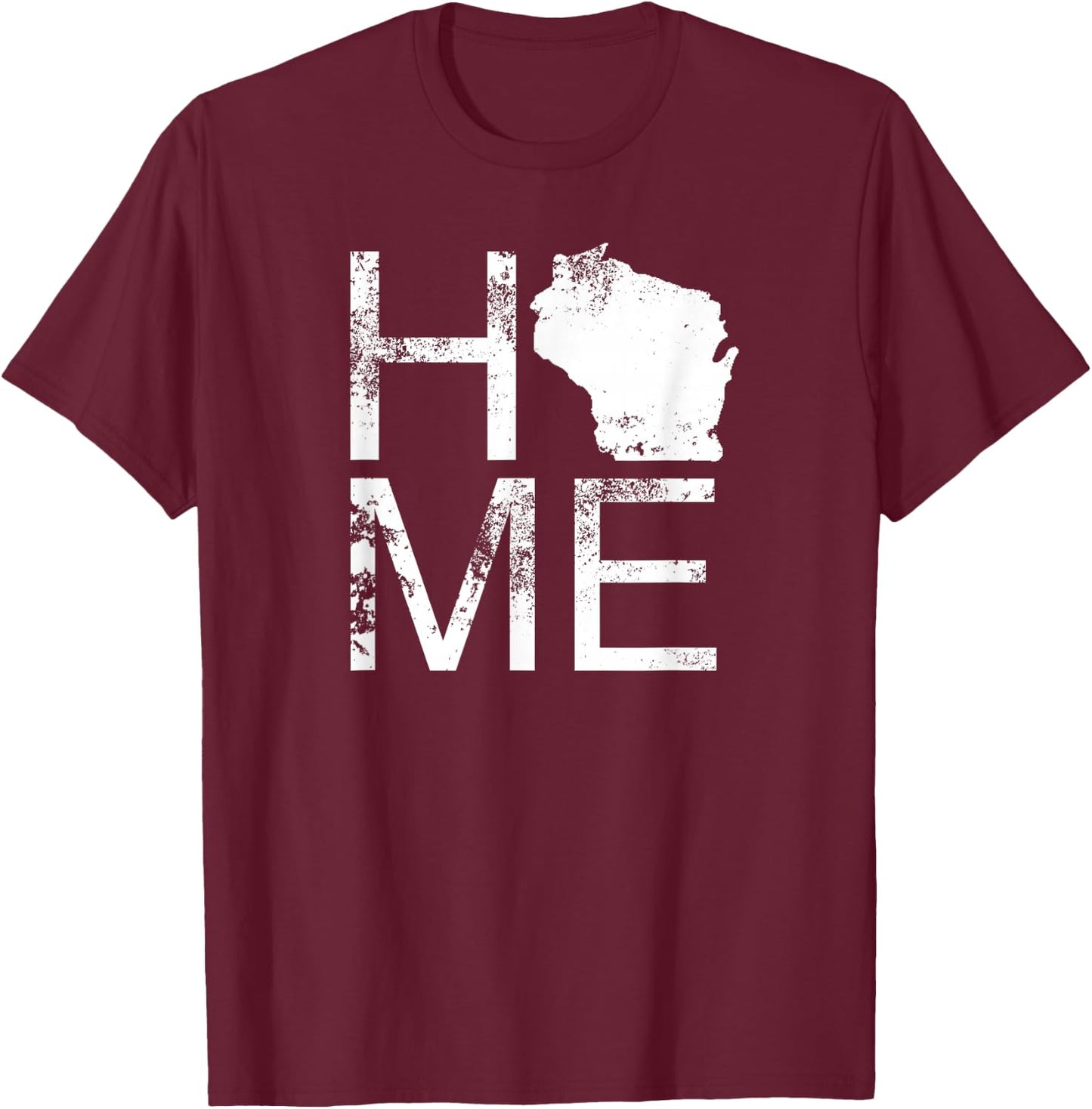 Vintage Wisconsin Home Map in Place of O WI State Wisconsin T-Shirt - T-Shirt | Maroon