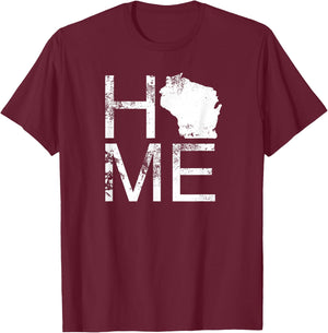 Vintage Wisconsin Home Map in Place of O WI State Wisconsin T-Shirt - T-Shirt | Maroon