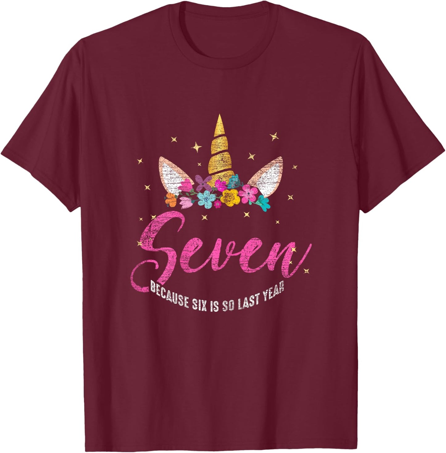 7 Years Old Birthday Girl Gifts Unicorn 7th Birthday T-Shirt - T-Shirt | Maroon