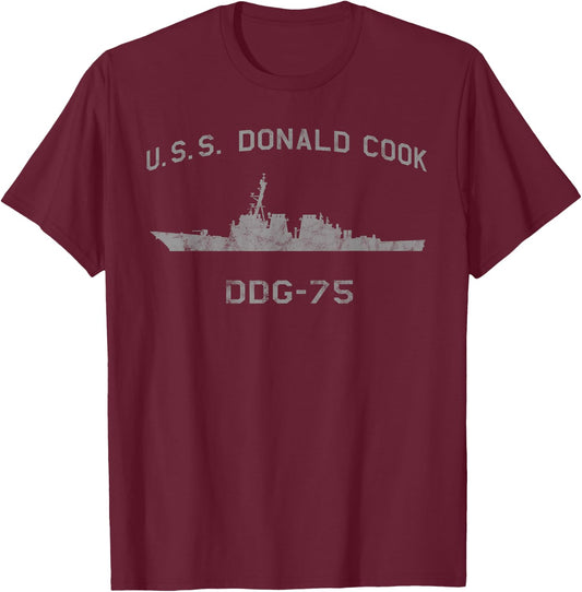 USS Donald Cook DDG-75 Destroyer Ship Waterline Profile T-Shirt - T-Shirt | Maroon