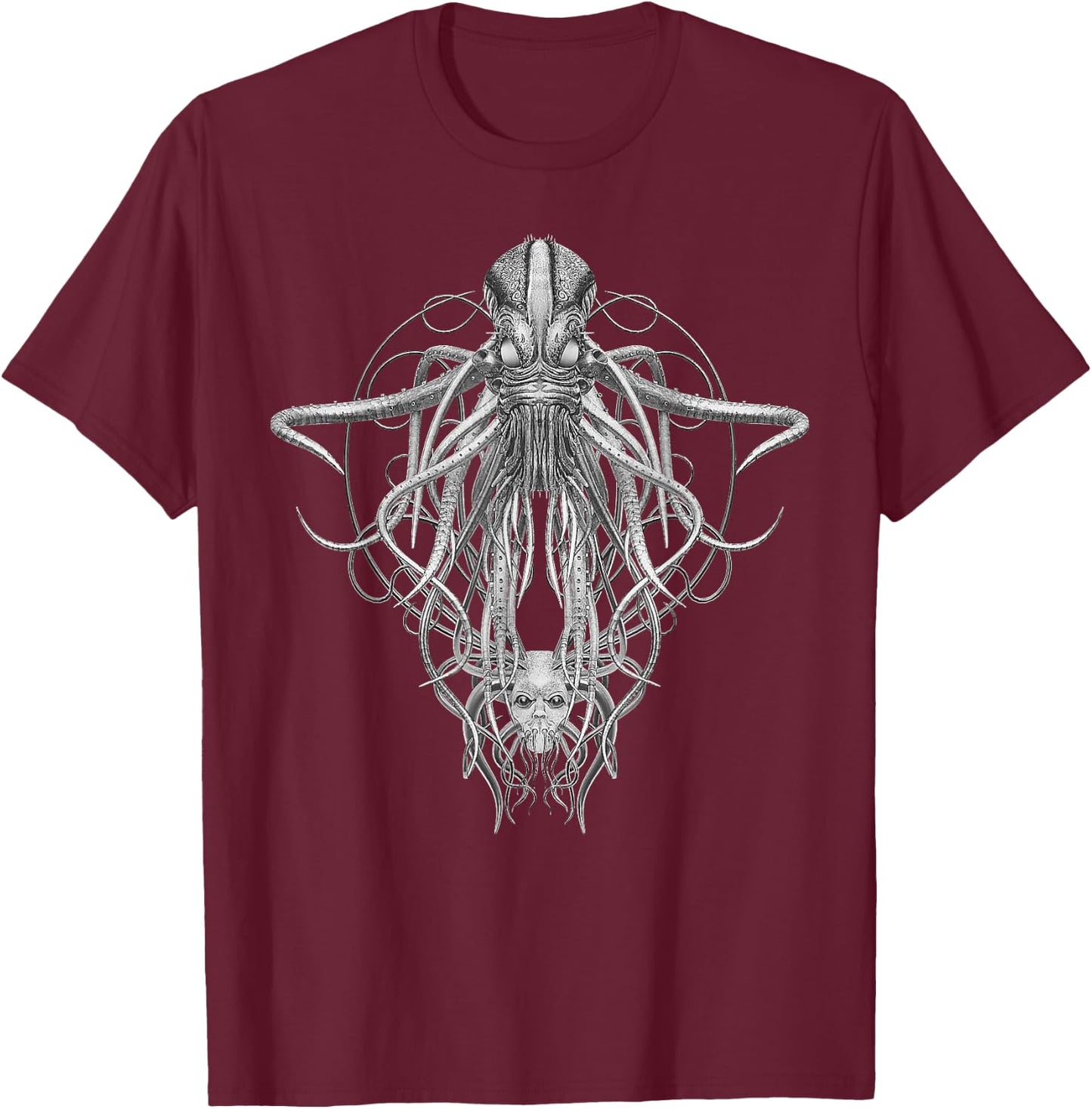 Cthulhu Monster in Black and White Retro Vintage Steampunk T-Shirt - T-Shirt | Maroon