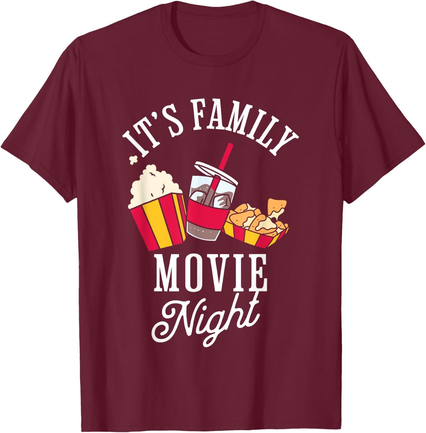 Family Movie Night Cinema Popcorn Film Movie Lover T-Shirt - T-Shirt | Maroon