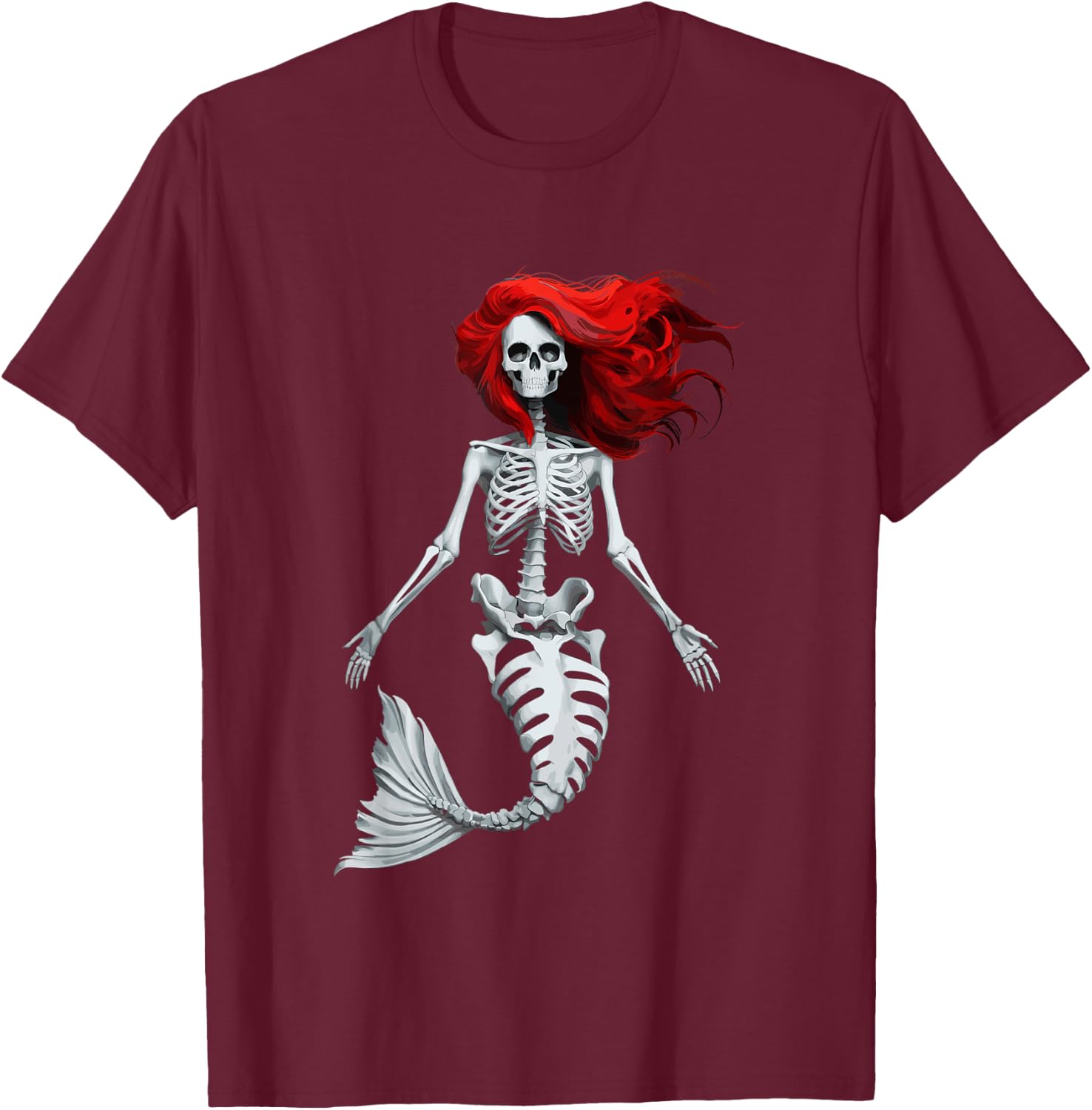 Skeleton Mermaid Halloween T-Shirt - T-Shirt | Maroon