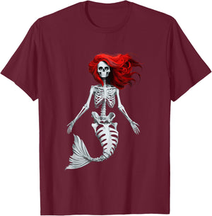 Skeleton Mermaid Halloween T-Shirt - T-Shirt | Maroon