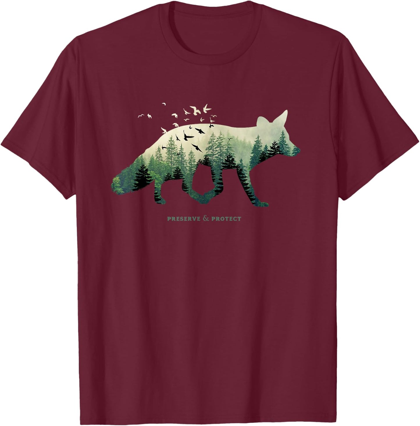 Preserve & Protect Vintage National Park Fox Forest T-Shirt - T-Shirt | Maroon