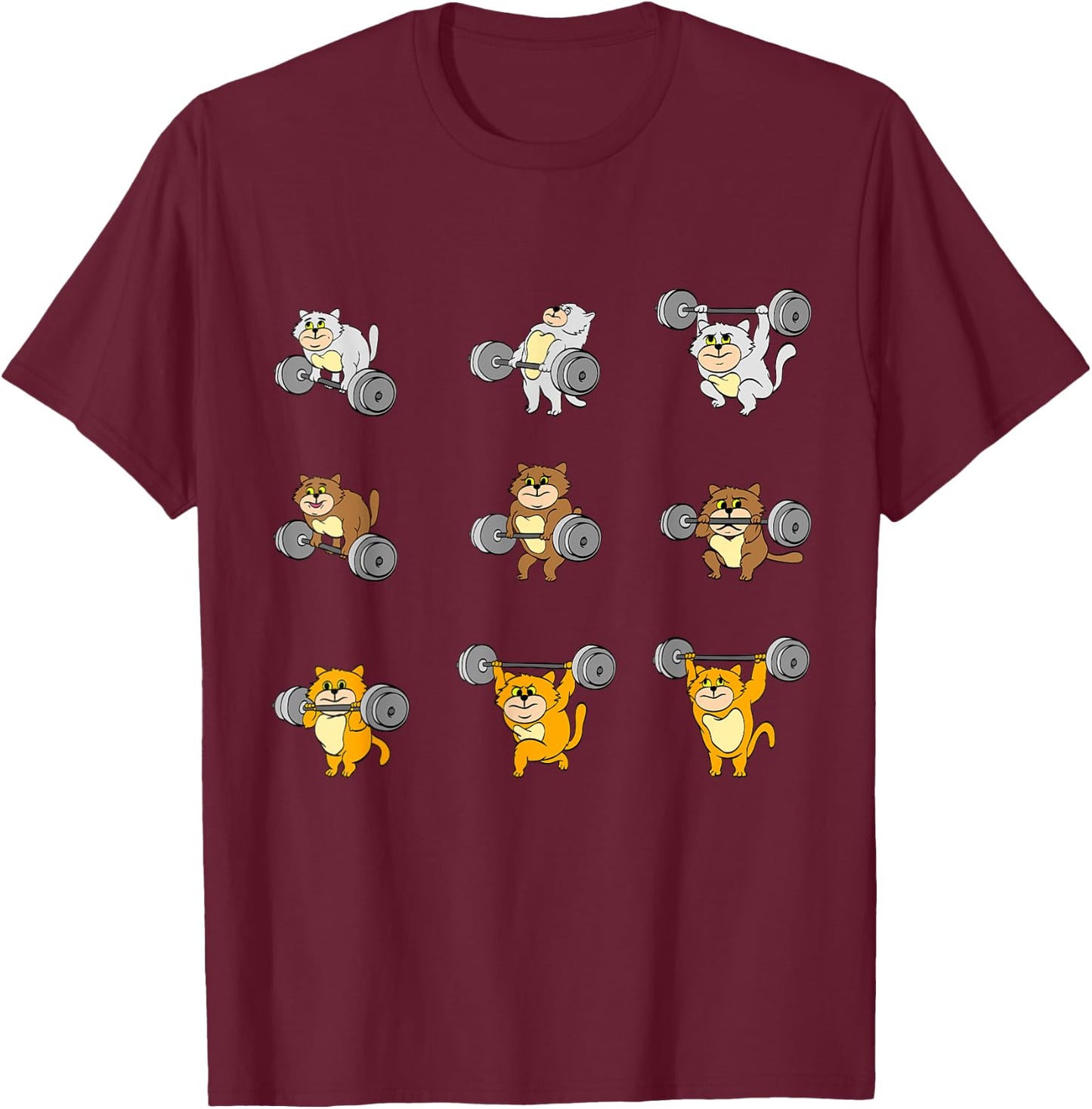 Funny Cat Deadlift Barbell Gym Training T-Shirt - T-Shirt | Maroon