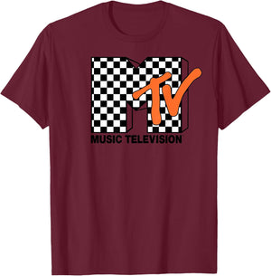 MTV Logo Checkers Style Graphic T-Shirt - T-Shirt | Maroon