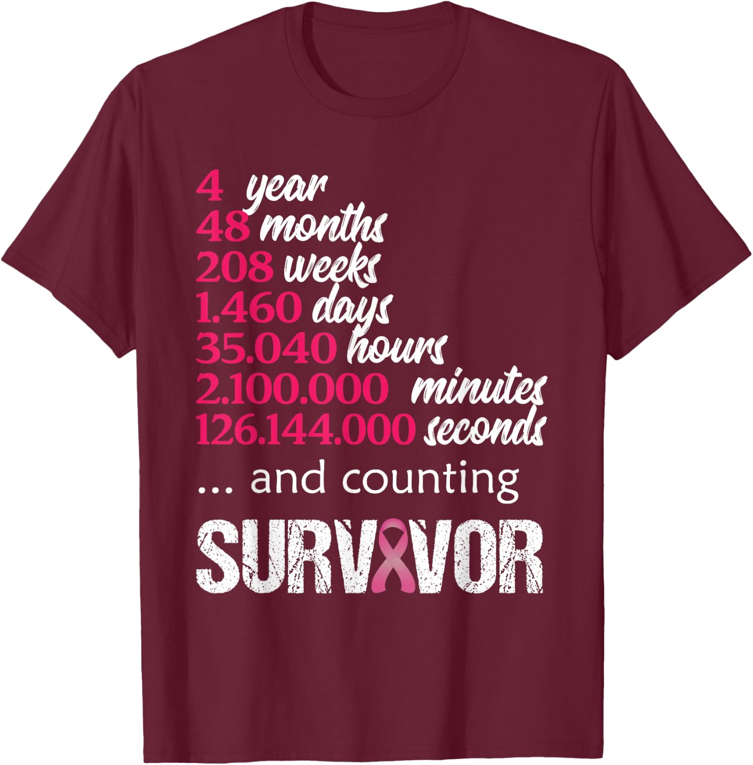 Four 4 Year Survivor Breast Cancer Shirt Awareness Gift 2018 T-Shirt - T-Shirt | Maroon