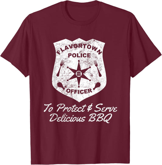Flavortown Police Officer Funny Barbecue American Fast Food T-Shirt - T-Shirt | Maroon