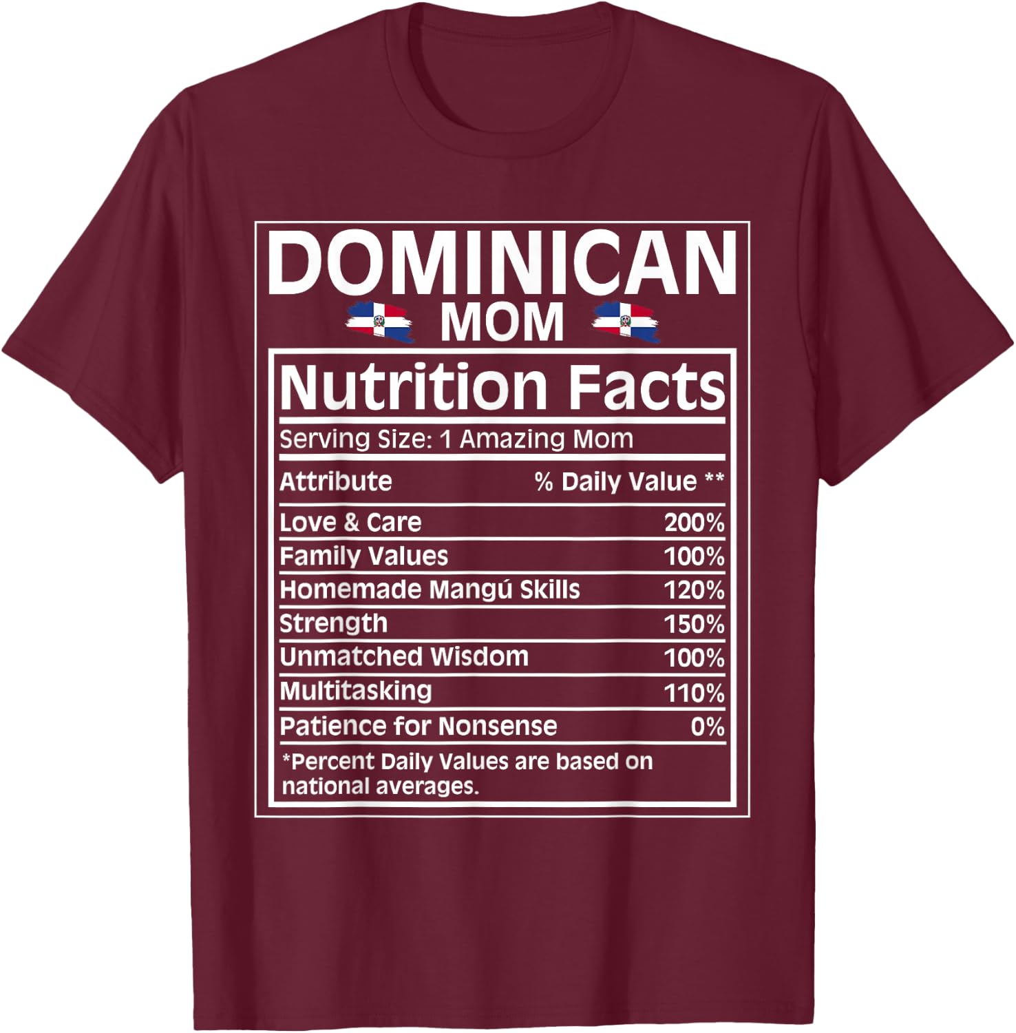 Dominican Mom Nutrition Facts Definition Dominican Republic T-Shirt - T-Shirt | Maroon