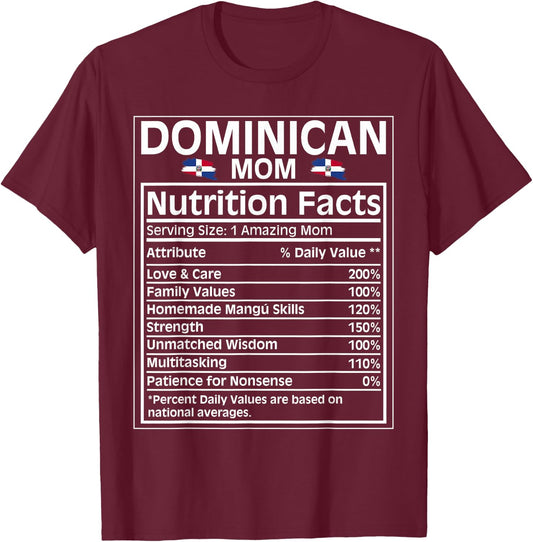Dominican Mom Nutrition Facts Definition Dominican Republic T-Shirt - T-Shirt | Maroon