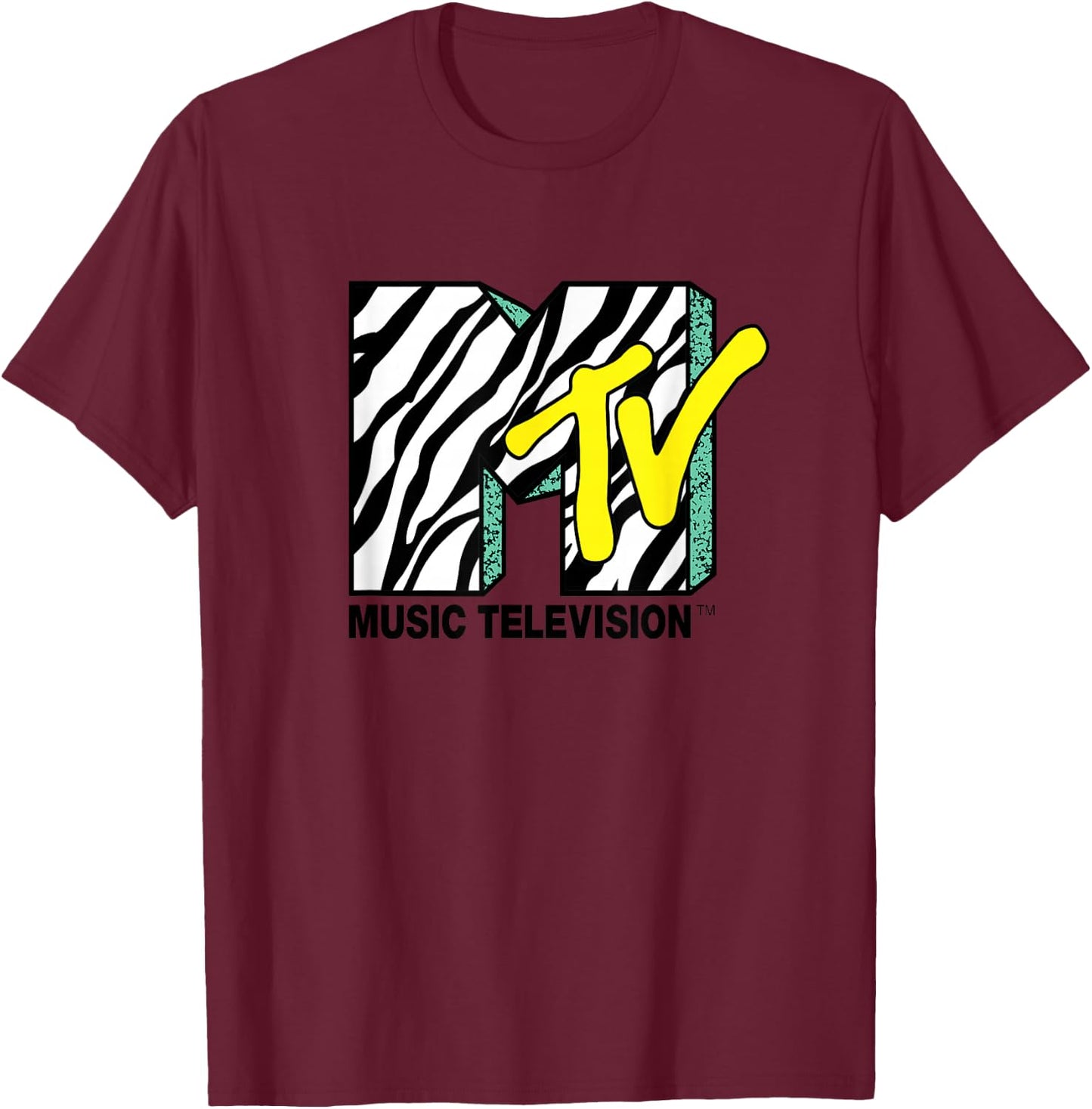 Mtv Logo With Zebra Treatment With Yellow Color Fill T-Shirt - T-Shirt | Maroon