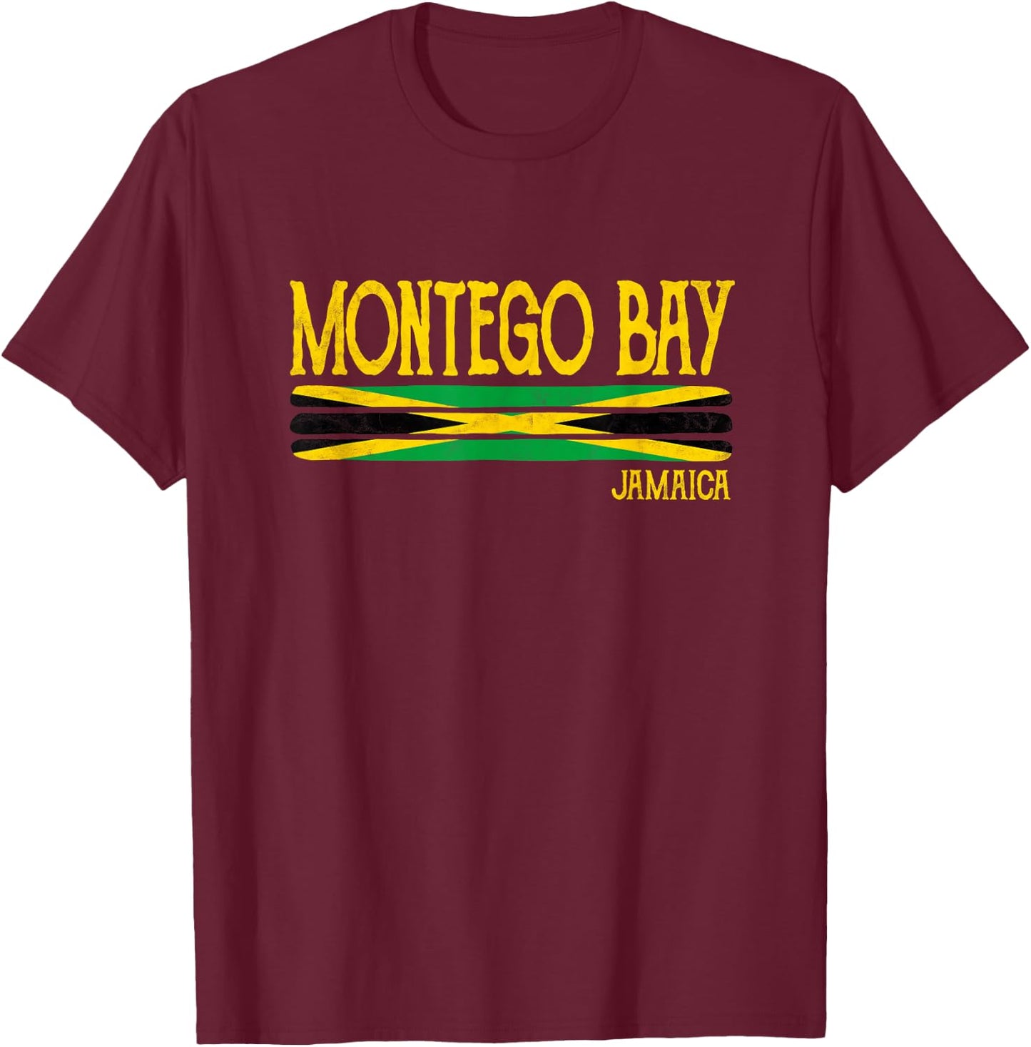 Montego Bay Jamaica Jamaican Flag Gift Souvenir T-Shirt - T-Shirt | Maroon