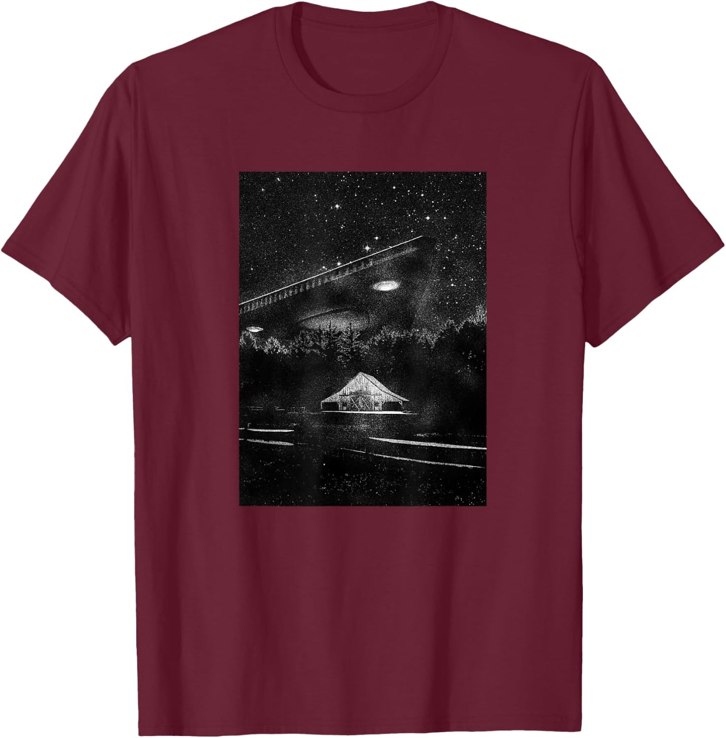 UFO Art - TR3B Triangle Spacecraft, Visiting Alien T-Shirt - T-Shirt | Maroon