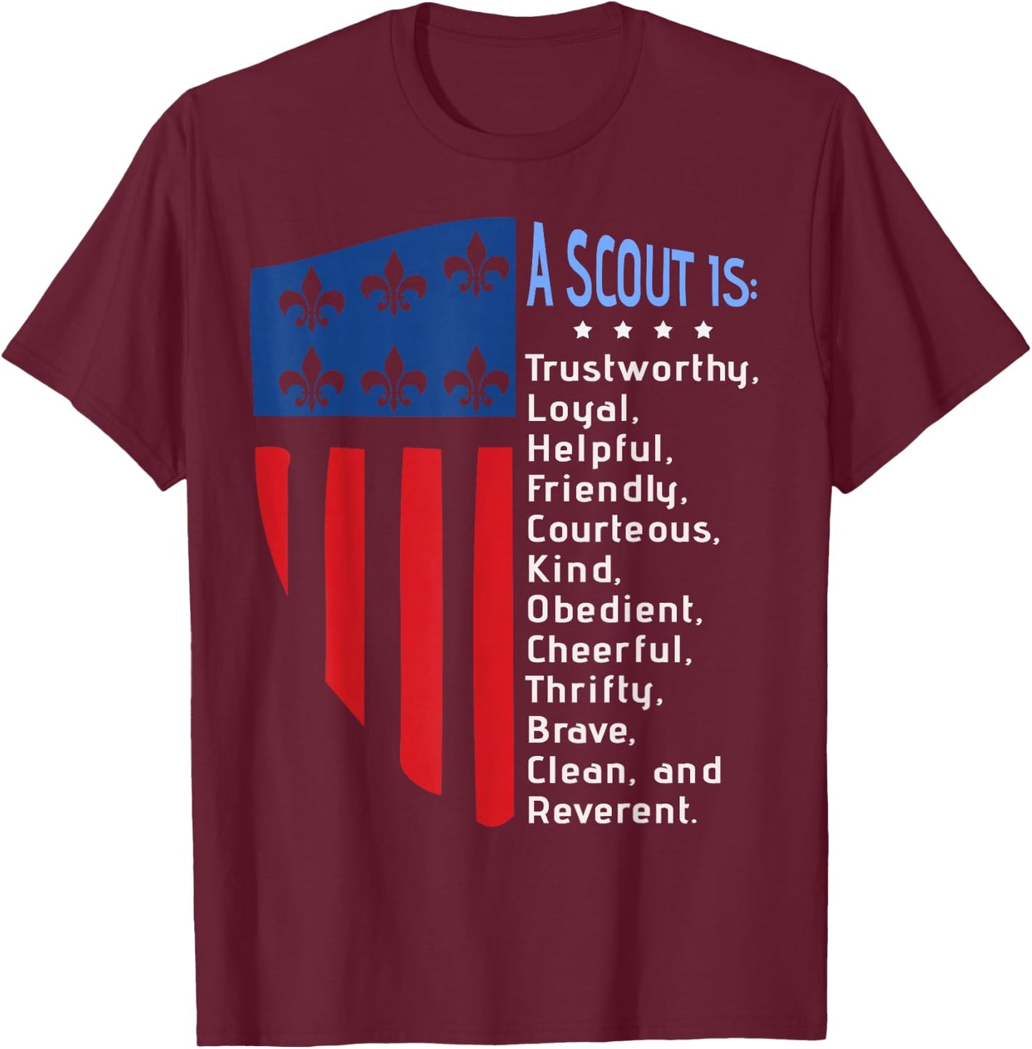 Scouting Law, US America Flag Scouting Law Gift T-Shirt - T-Shirt | Maroon