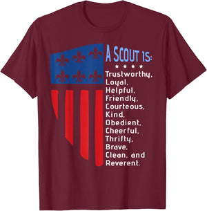 Scouting Law, US America Flag Scouting Law Gift T-Shirt - T-Shirt | Maroon
