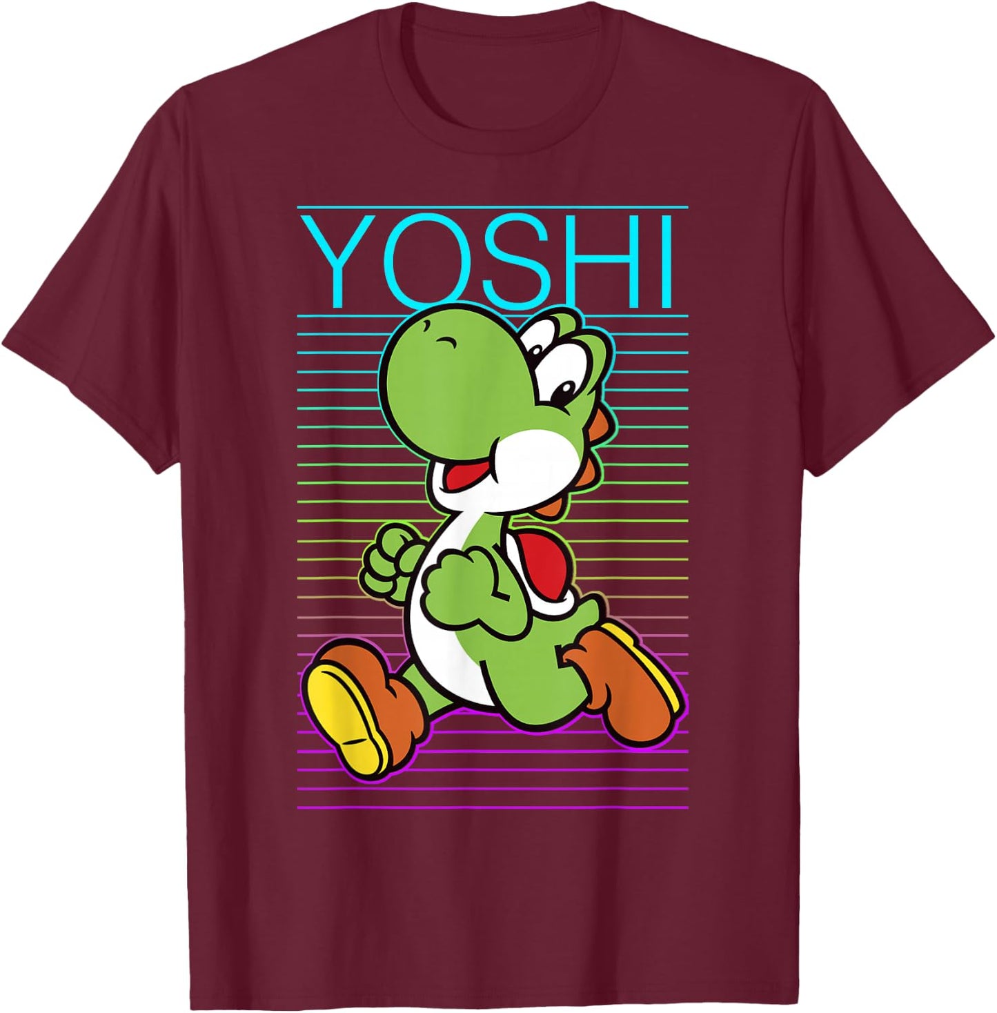 Super Mario Yoshi Retro Gradient Fade Poster T-Shirt - T-Shirt | Maroon
