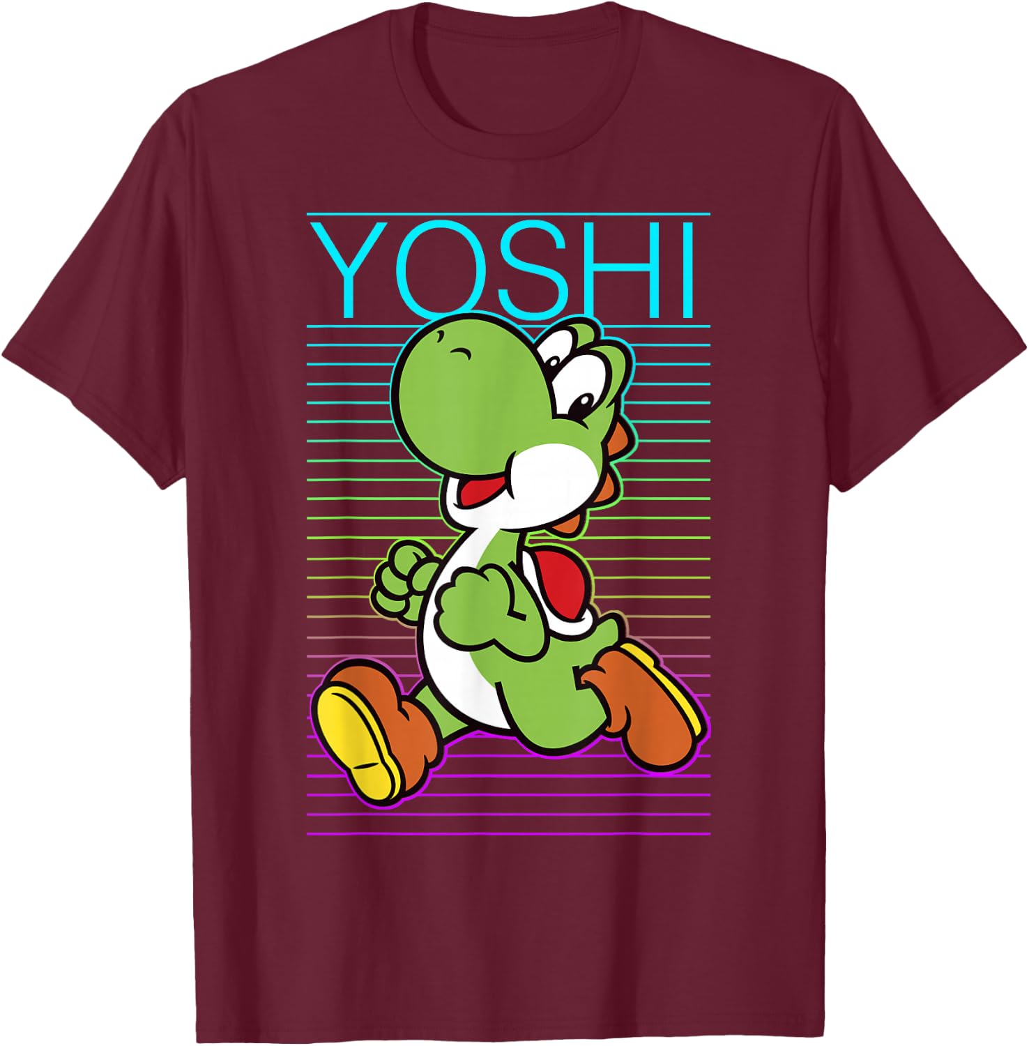 Super Mario Yoshi Retro Gradient Fade Poster T-Shirt - T-Shirt | Maroon