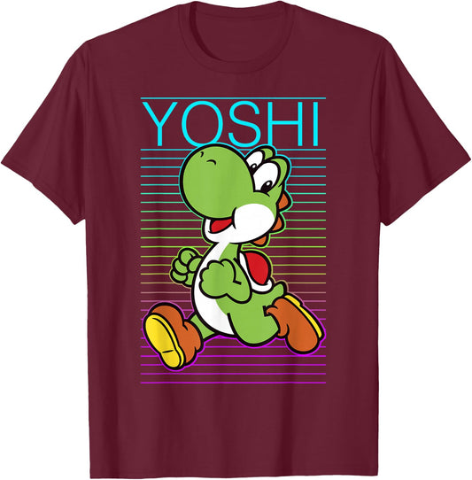 Super Mario Yoshi Retro Gradient Fade Poster T-Shirt - T-Shirt | Maroon