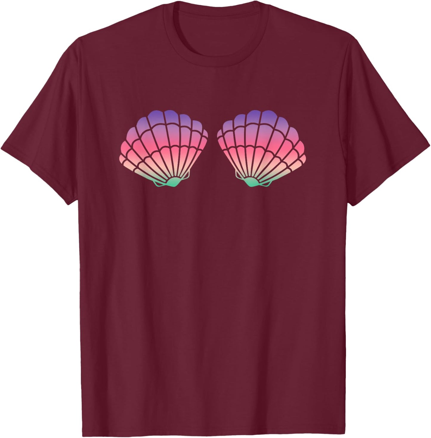 Mermaid Clam Shell Bra For Girls Purple Rainbow Seashells T-Shirt - T-Shirt | Maroon