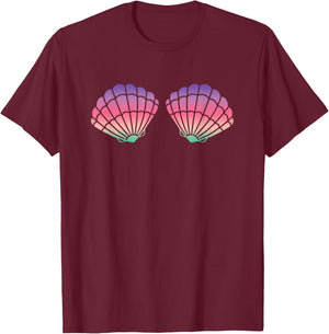 Mermaid Clam Shell Bra For Girls Purple Rainbow Seashells T-Shirt - T-Shirt | Maroon
