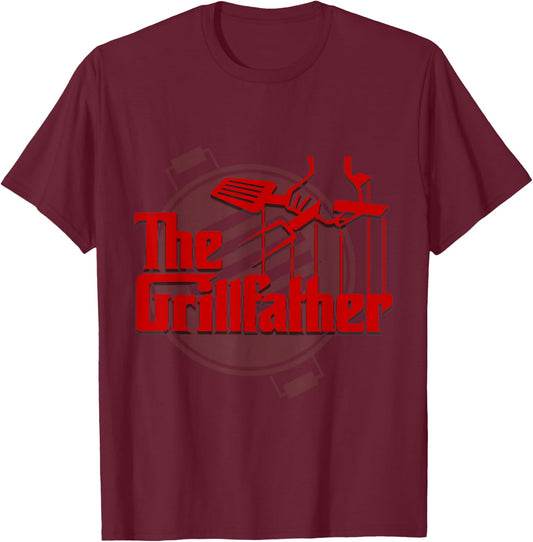 UAB KIDKIS Men's The Grillfather Funny Cool BBQ Grill Chef Gift - Black, Small T-Shirt - T-Shirt | Maroon