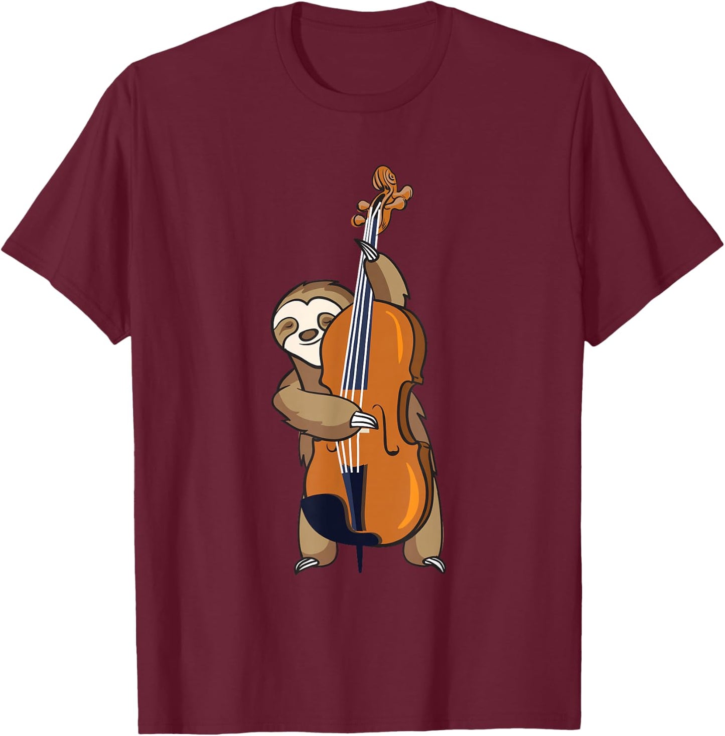 Jazz Sloth Playing Upright Bass T Shirt Cool Musician Gifts T-Shirt - T-Shirt | Maroon
