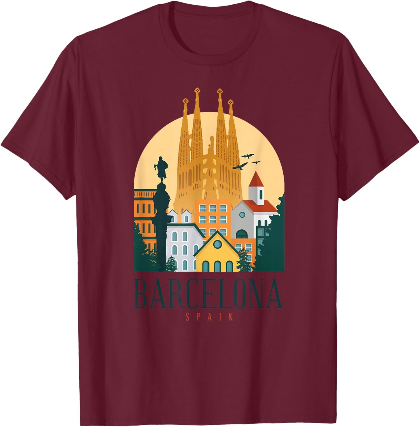 Barcelona Spain Cathedral Spanish City Souvenir T-Shirt - T-Shirt | Maroon