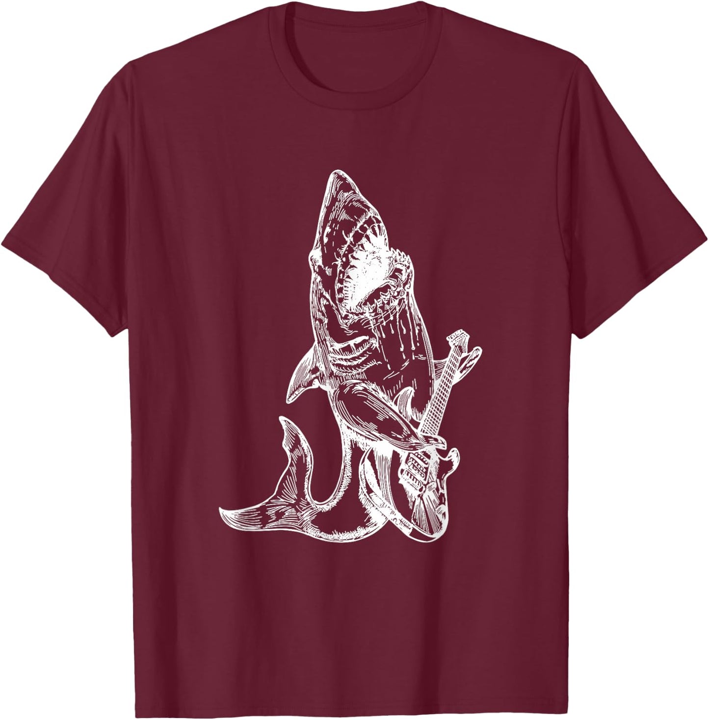Shark Playing Guitar Funny Fish Guitarist Cool Rock Musician Men Women Kids T-Shirt - T-Shirt | Maroon